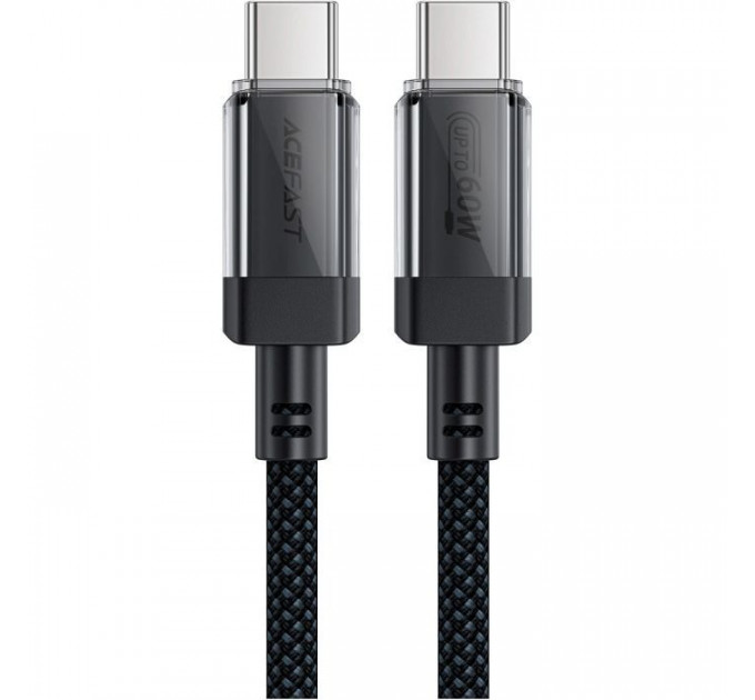 Дата кабель USB-C to USB-C 1.2m 60W stainless steel C12-03 Black Acefast (6974316283317)