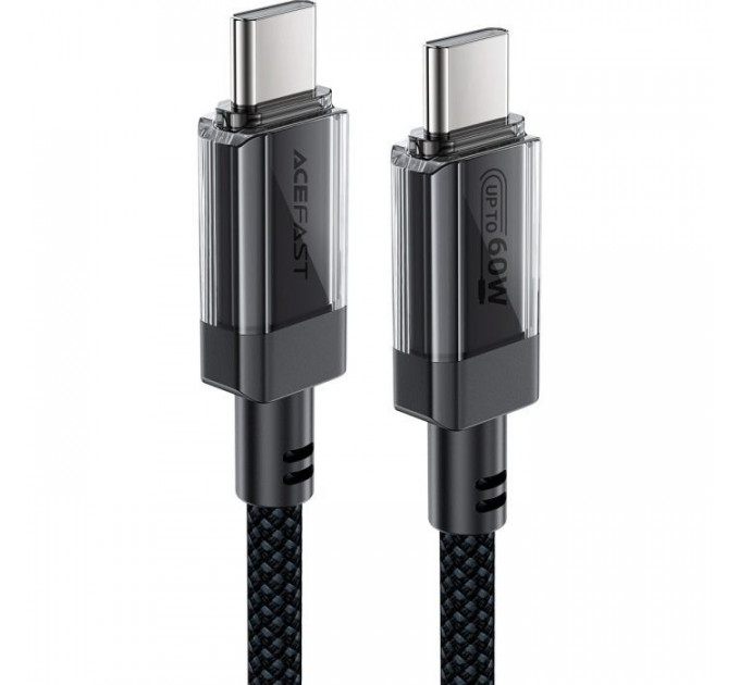 Дата кабель USB-C to USB-C 1.2m 60W stainless steel C12-03 Black Acefast (6974316283317)