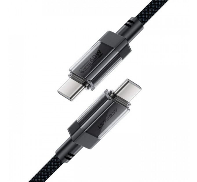 Дата кабель USB-C to USB-C 1.2m 60W stainless steel C12-03 Black Acefast (6974316283317)