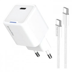 Зарядний пристрій ColorWay GaN Mini 30W PD Port PPS USB-C white + cable Type-C (CW-CHS054PDC-WT)