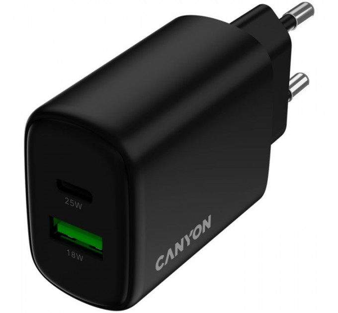 Зарядний пристрій Canyon OnCharge 250 25W 1xPD 1xQC EU Black (CNE-CHA250-31)