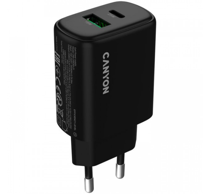 Зарядний пристрій Canyon OnCharge 250 25W 1xPD 1xQC EU Black (CNE-CHA250-31)