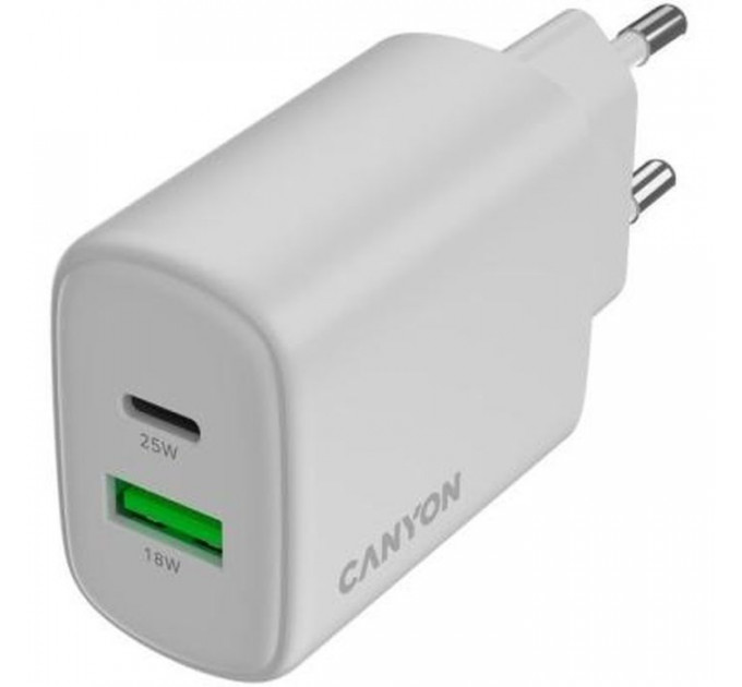 Зарядний пристрій Canyon OnCharge 250 25W 1xPD 1xQC EU White (CNE-CHA250-21)