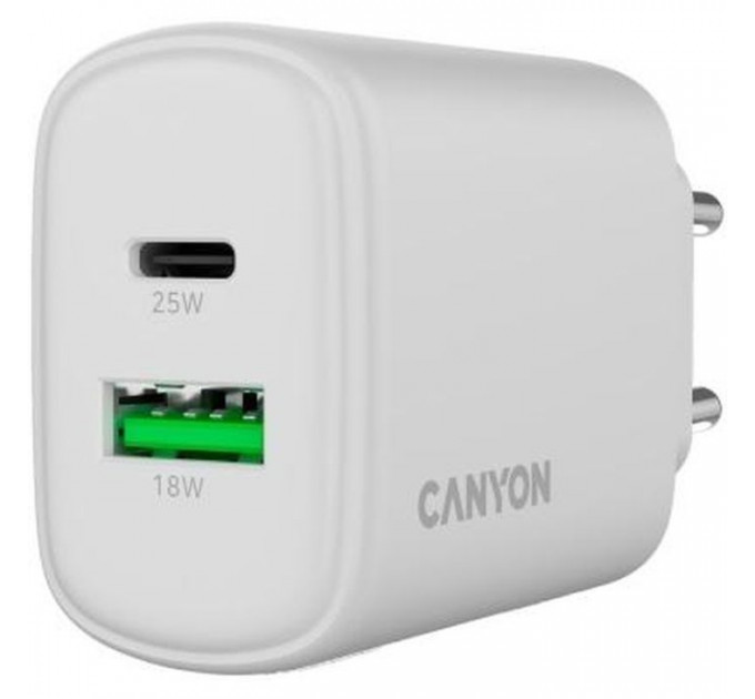Зарядний пристрій Canyon OnCharge 250 25W 1xPD 1xQC EU White (CNE-CHA250-21)