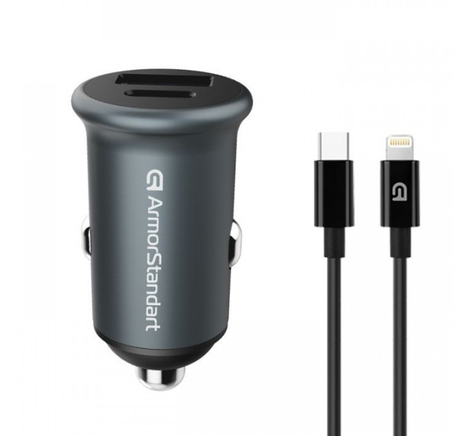 Зарядний пристрій Armorstandart USB Type-C PD20W + USB QC 3.0 Grey + cable Lightning (ARM82460)