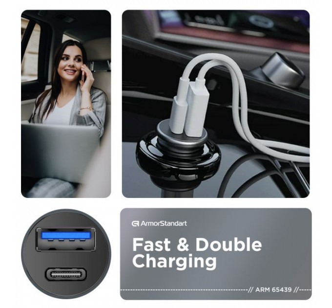 Зарядний пристрій Armorstandart USB Type-C PD20W + USB QC 3.0 Grey + cable Lightning (ARM82460)