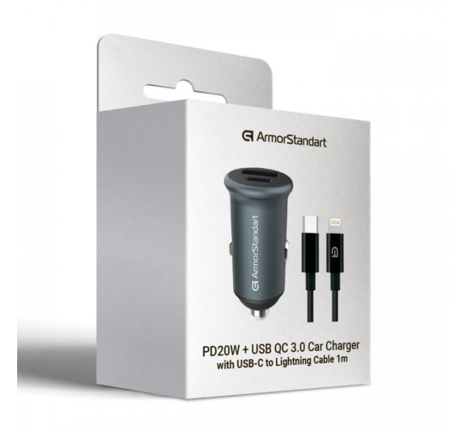 Зарядний пристрій Armorstandart USB Type-C PD20W + USB QC 3.0 Grey + cable Lightning (ARM82460)