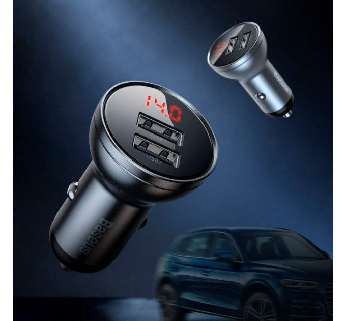 Зарядний пристрій Baseus Digital Display Dual USB 4.8A Car Charger 24W+Three Primary Colors 3-in-1 Cable 1.2m (TZCCBX-0G)