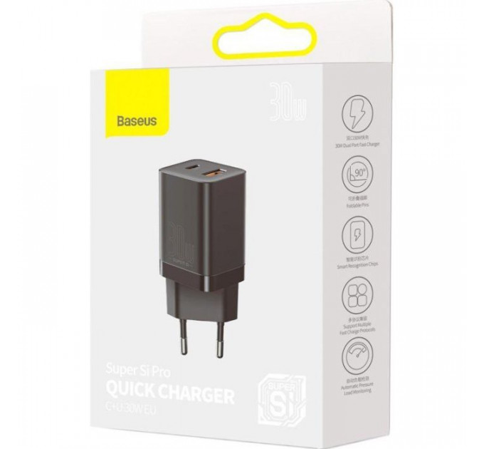 Зарядний пристрій Baseus Super Si Pro Quick Charger C+U 30W black (CCSUPP-E01)