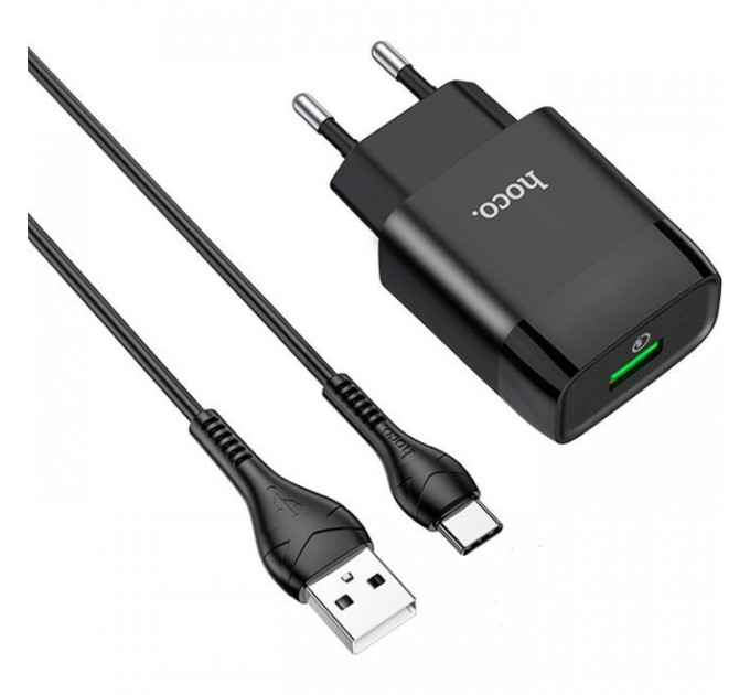Зарядний пристрій HOCO C72Q Glorious USB QC3.0 + cable USB to USB-C 18W Black (6931474732545)