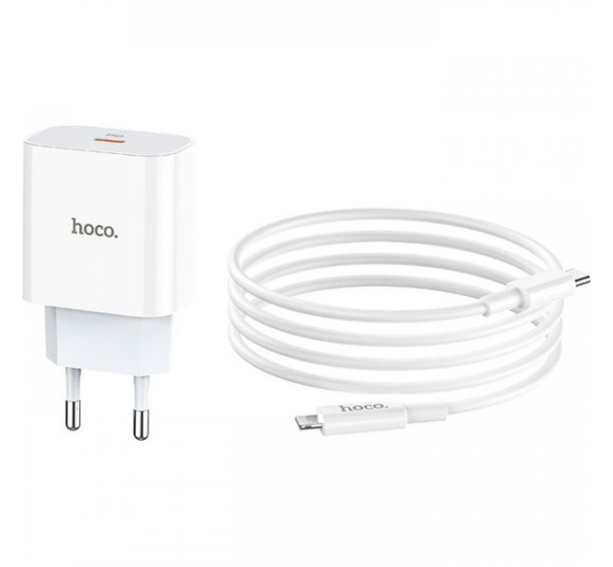 Зарядний пристрій HOCO C76A Plus Speed Source USB-C PD20W + cable USB-C to Lightning White (6931474746924)