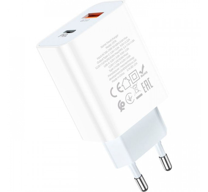 Зарядное устройство HOCO C97A 1xUSB-C PD20W + 1xUSB QC3.0 White (6931474766076)