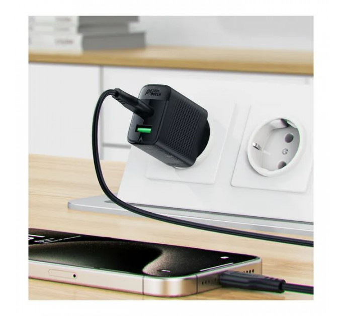Зарядний пристрій Acefast A78 1xUSB-C PD20W + 1xUSB-A GaN Black (6974316283256)
