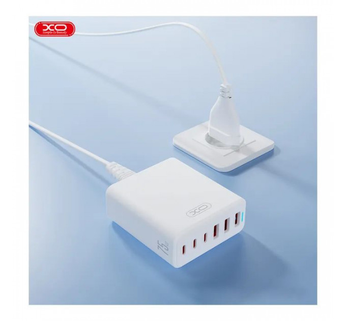 Зарядний пристрій XO L133 3xUSB-A + 3xUSB-C 75W White (L133.white)