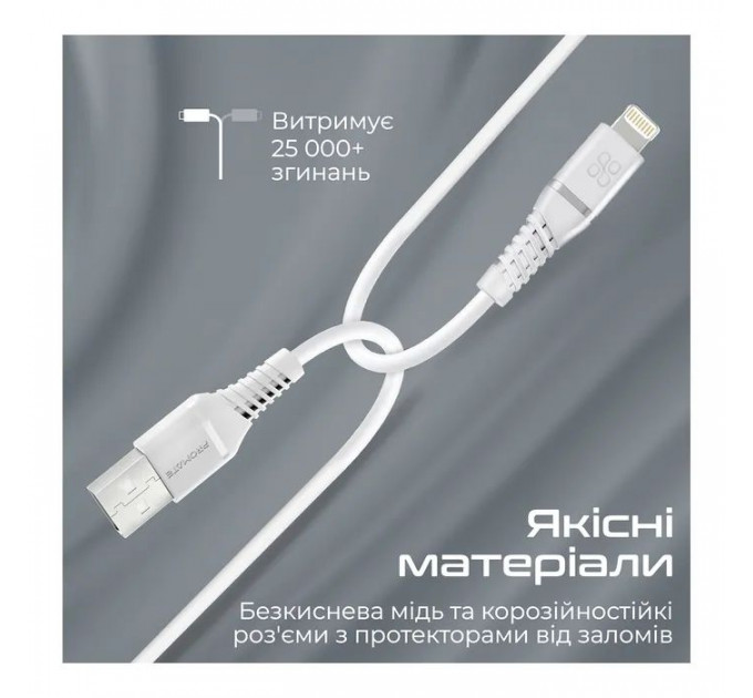 Дата кабель USB 2.0 AM to Lightning 1.2m 2.4A MFi PowerLine-Ai120 white Promate (powerline-ai120.white)