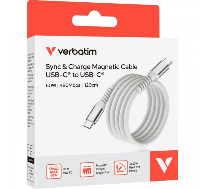 Дата кабель USB-C to USB-C 1.2m Magnetic 60W gray Verbatim (31850)