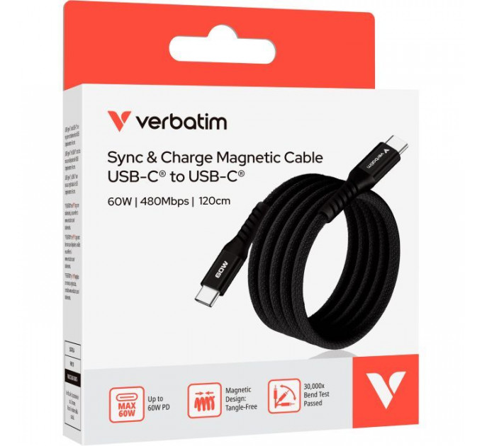 Дата кабель USB-C to USB-C 1.2m Magnetic 60W black Verbatim (31859)