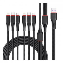 Дата кабель USB 2.0 AM to 2xLightning + 2xMicro 5P + 2xUSB-C 1.2m black XO (XO-NB196-6in1)