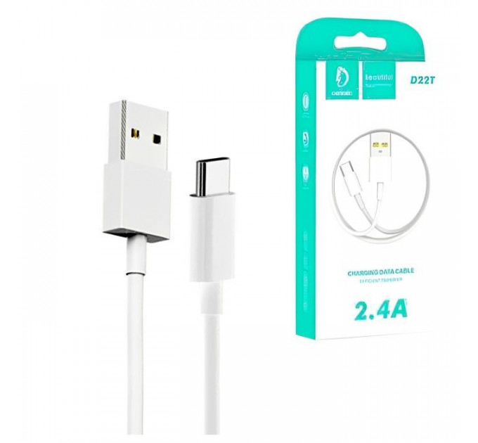 Дата кабеля USB 2.0 AM to USB-C 1.0m 2.4A white Denmen (D22T-WH)