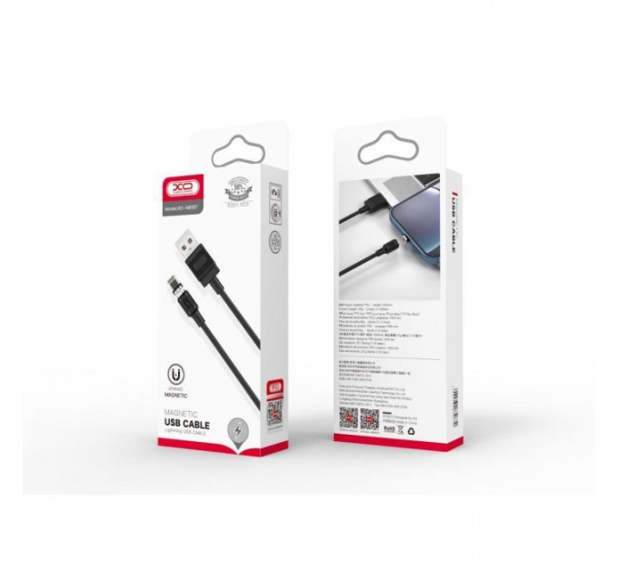 Дата кабель USB 2.0 AM to Lightning 1.0m 2.1A magnetic pvc black XO (NB187-L-1-BK)