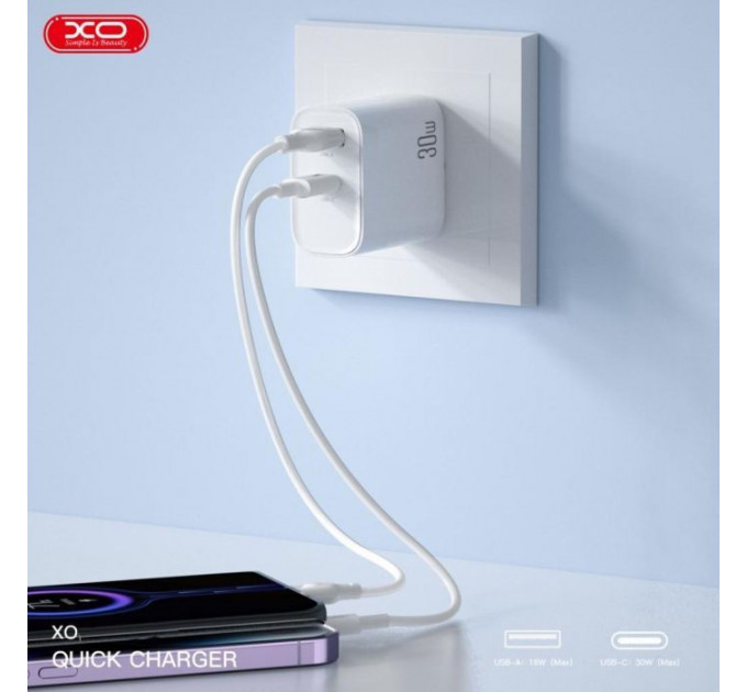 Зарядное устройство для XO 1xUSB-C PD30W + 1xUSB QC3.0 (XO-QC16)