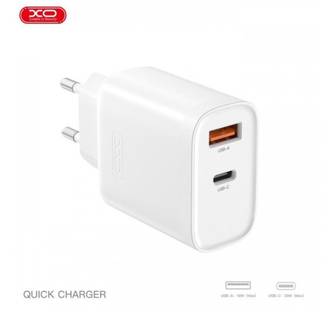Зарядное устройство для XO 1xUSB-C PD30W + 1xUSB QC3.0 (XO-QC16)