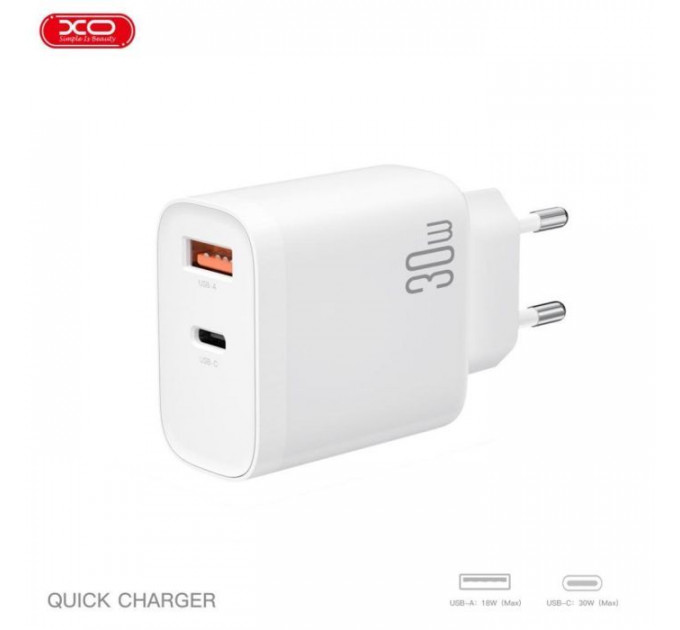 Зарядное устройство для XO 1xUSB-C PD30W + 1xUSB QC3.0 (XO-QC16)