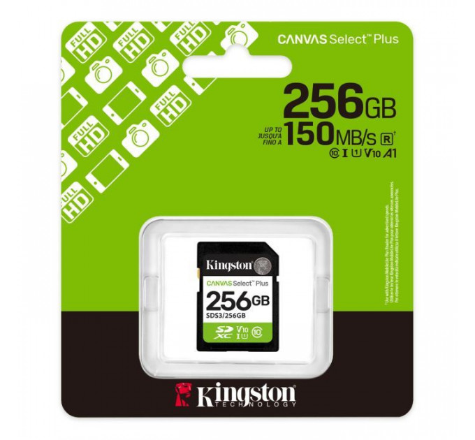 Карта пам/'яті Kingston 256GB SDXC class 10 UHS-I V10 A1 Canvas Select Plus (SDS3\/256GB)