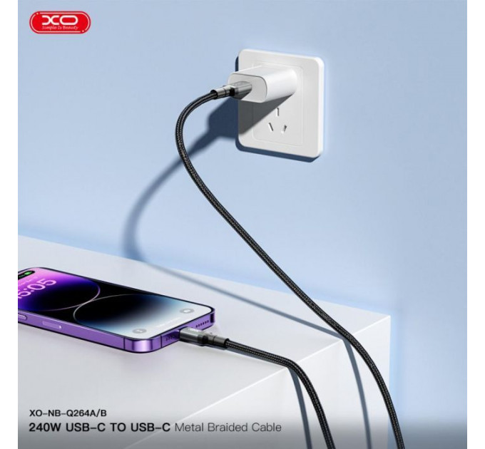 Дата кабель USB-C to USB-C 2.0m 240W black XO (NBQ264B_С_Black)