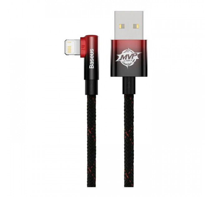 Дата кабель USB 2.0 AM to Lightning 1.0m 2.4A 90° corner black\/red Baseus (CAVP000020)