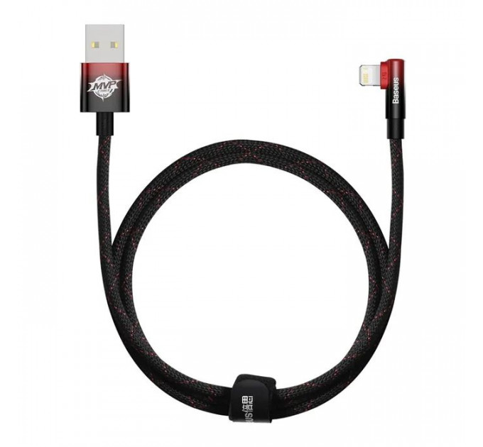 Дата кабель USB 2.0 AM to Lightning 1.0m 2.4A 90° corner black\/red Baseus (CAVP000020)