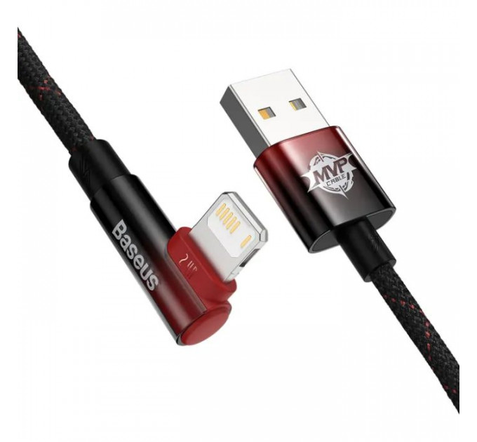 Дата кабель USB 2.0 AM to Lightning 1.0m 2.4A 90° corner black\/red Baseus (CAVP000020)