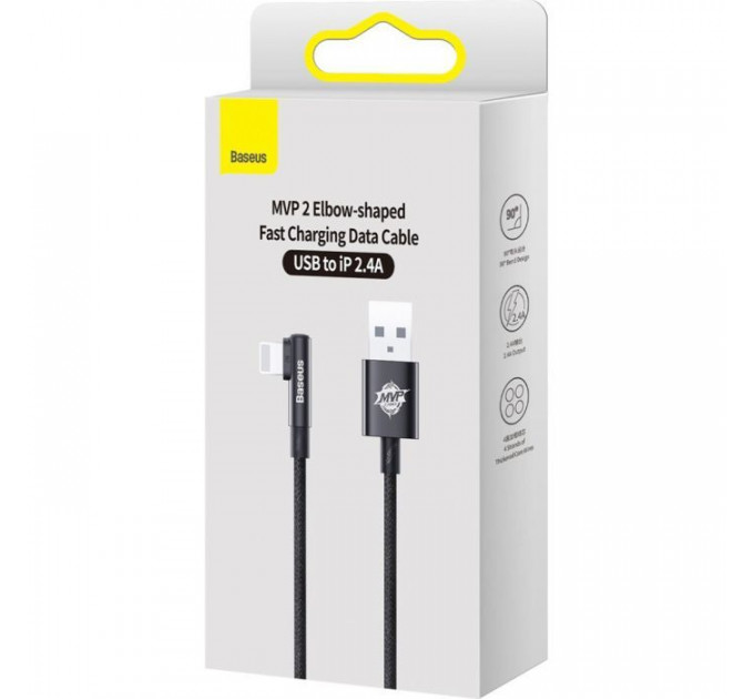 Дата кабель USB 2.0 AM to Lightning 2.0m 2.4A 90° corner black Baseus (CAVP000101)