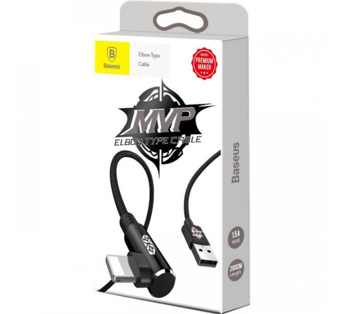 Дата кабель USB 2.0 AM to Lightning 2.0m 1.5A 90° corner black Baseus (CALMVP-A01)