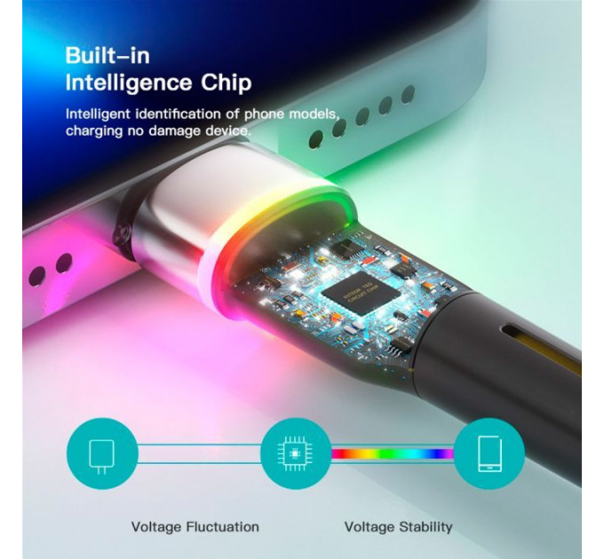 Дата кабель USB 2.0 AM to Lightning 2.0m 2.4A LED black Essager (EXCL-XCDA01)