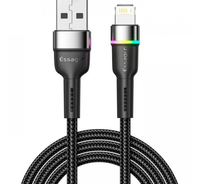 Дата кабель USB 2.0 AM to Lightning 2.0m 2.4A LED black Essager (EXCL-XCDA01)