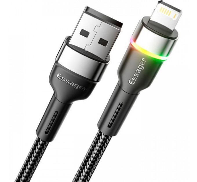 Дата кабель USB 2.0 AM to Lightning 2.0m 2.4A LED black Essager (EXCL-XCDA01)