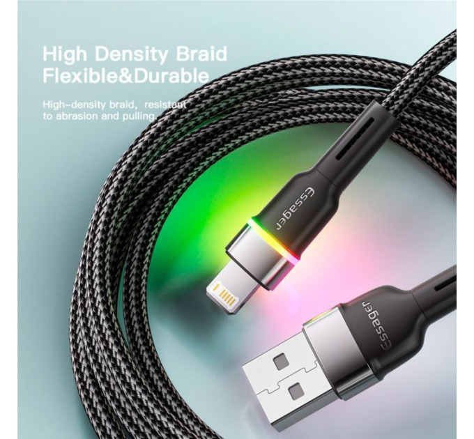 Дата кабель USB 2.0 AM to Lightning 2.0m 2.4A LED black Essager (EXCL-XCDA01)