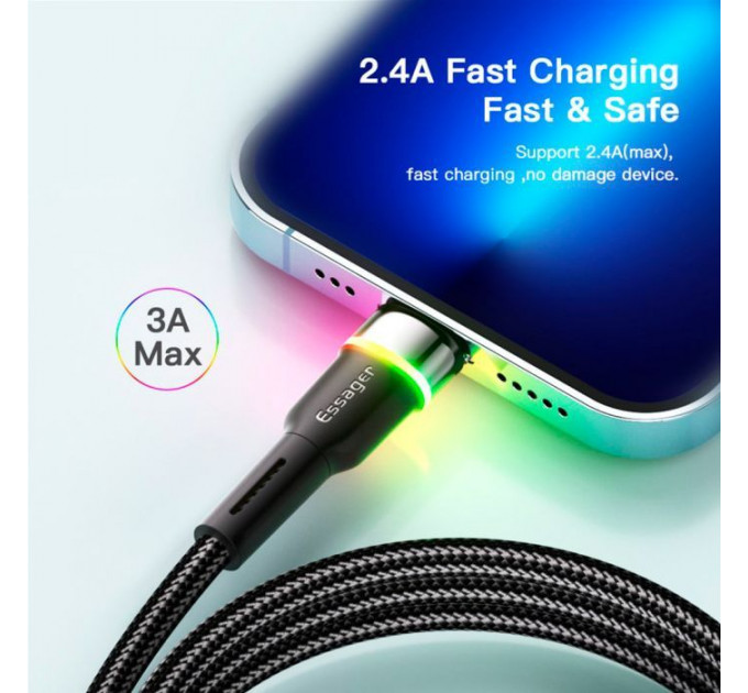 Дата кабель USB 2.0 AM to Lightning 2.0m 2.4A LED black Essager (EXCL-XCDA01)