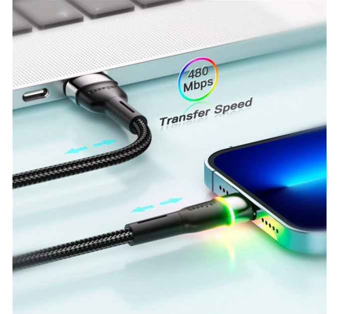 Дата кабель USB 2.0 AM to Lightning 2.0m 2.4A LED black Essager (EXCL-XCDA01)