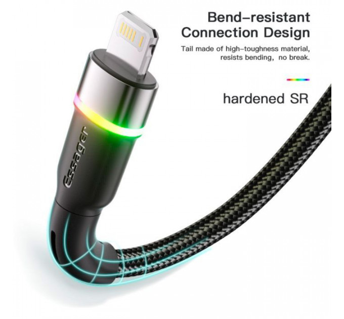 Дата кабель USB 2.0 AM to Lightning 2.0m 2.4A LED black Essager (EXCL-XCDA01)