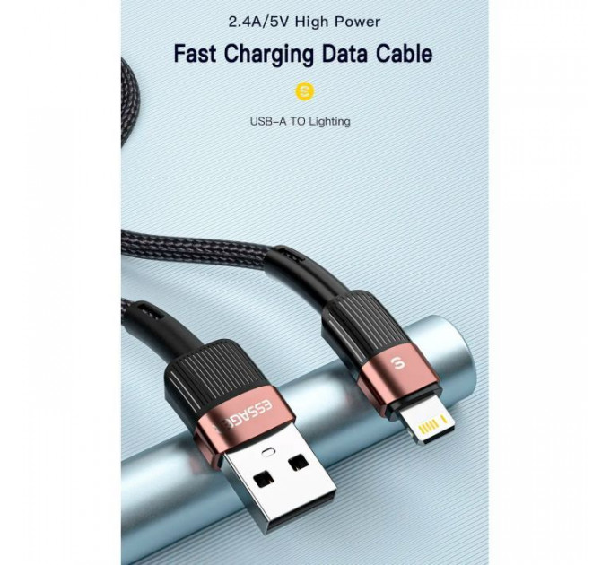 Дата кабель USB 2.0 AM to Lightning 2.0m 2.4A black Essager (EXCL-XCA01)