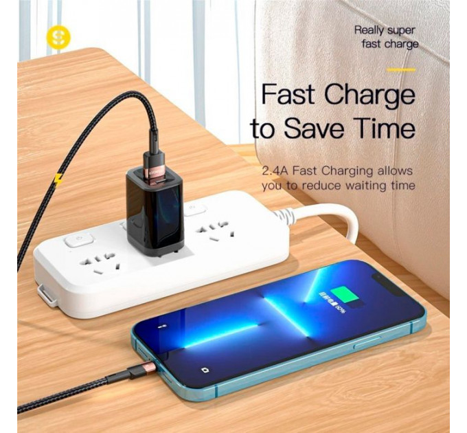 Дата кабель USB 2.0 AM to Lightning 2.0m 2.4A black Essager (EXCL-XCA01)