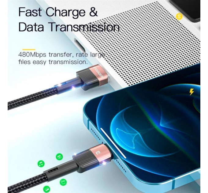 Дата кабель USB 2.0 AM to Lightning 2.0m 2.4A black Essager (EXCL-XCA01)
