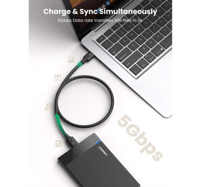 Дата кабель USB 3.0 AM to Micro B 0.5m US130 black Ugreen (10840)