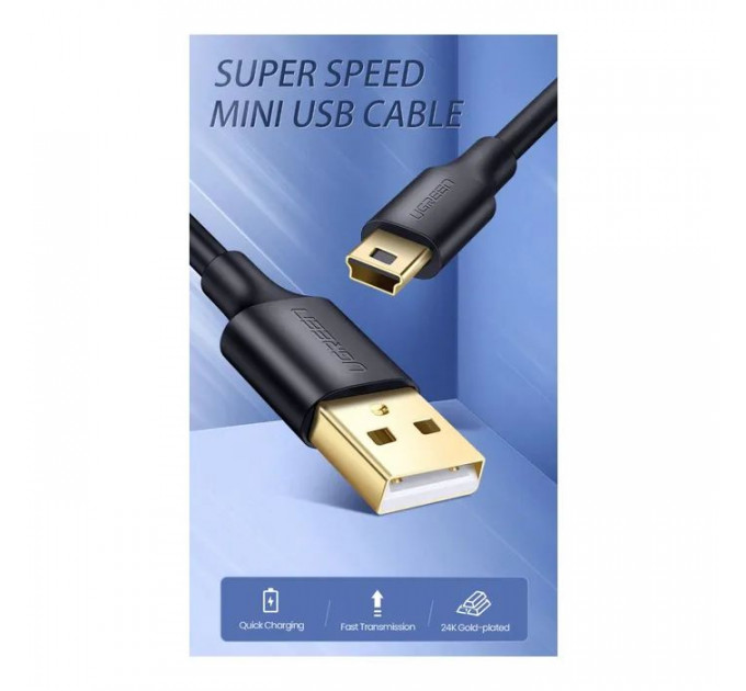 Дата кабель USB 2.0 AM to Mini 5P 1.0m US132 black Ugreen (10355)