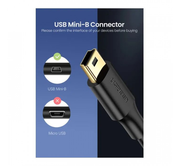 Дата кабель USB 2.0 AM to Mini 5P 1.0m US132 black Ugreen (10355)