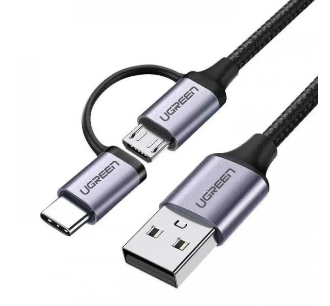 Дата кабеля USB 2.0 AM to USB-C + Micro 5P 1.0m 3A US177 black Ugreen (30875) Дата кабеля USB 2.0 AM to USB-C + Micro 5P 1.0m 3A US177 black Ugreen (30875)