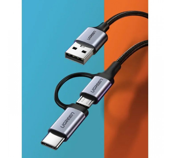 Дата кабеля USB 2.0 AM to USB-C + Micro 5P 1.0m 3A US177 black Ugreen (30875)