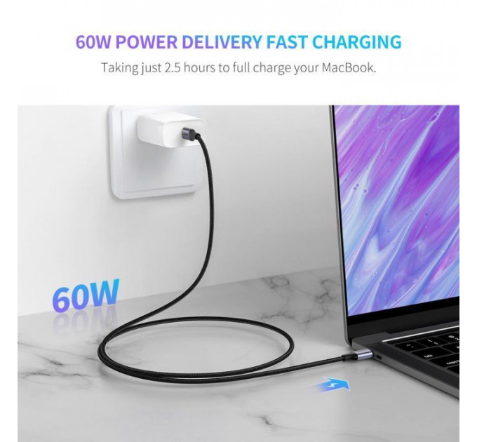 Дата USB-C кабель USB-C 0.5m 3A 60W US261 black\/gray Ugreen (50149)